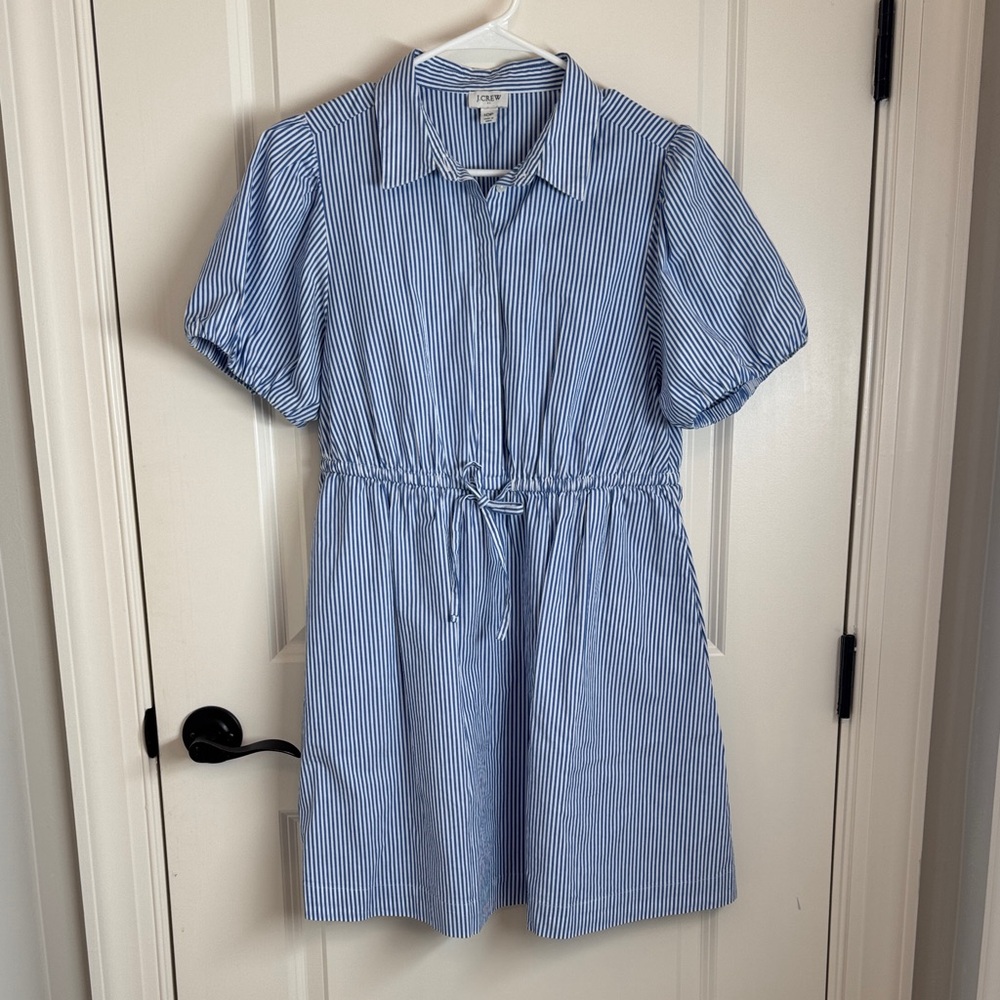 J. Crew Blue‎ and White Striped Mini Shirt Dress